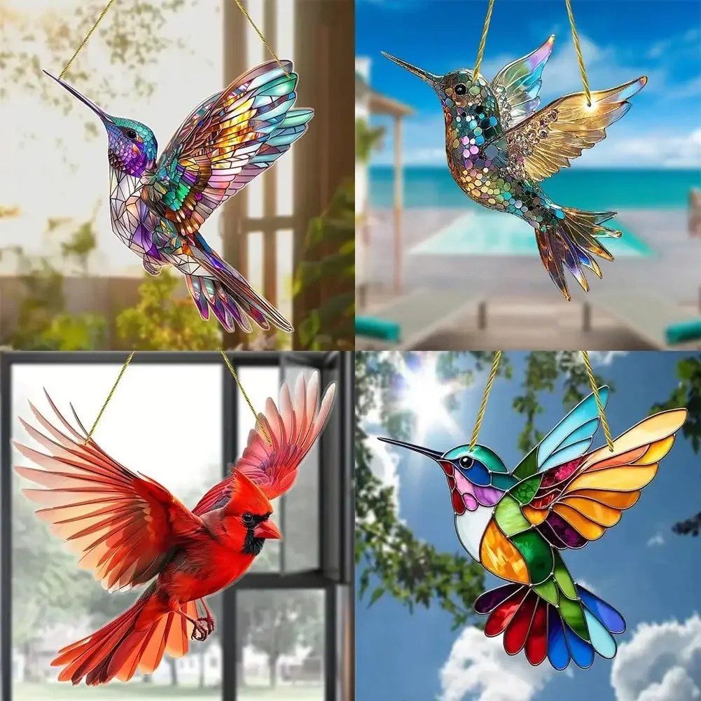 Colorful Gorgeous Hummingbird Pendant Acrylic Wind Sun Birds Window Hangings Wind Chimes Catcher Crafts Bird Gift Home Decor