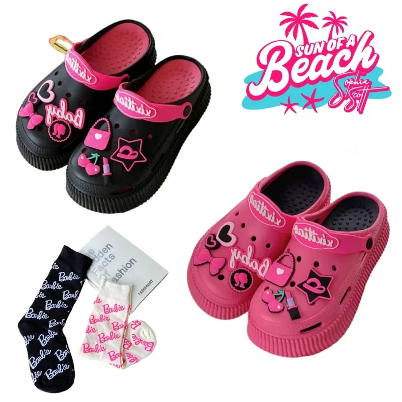 BARBIE Cave Shoes Individual Creative Wear Beach Shoes on Top Cartoon Cute Slippers Indoor Outdoor Girl Gifts Stylish Slippers