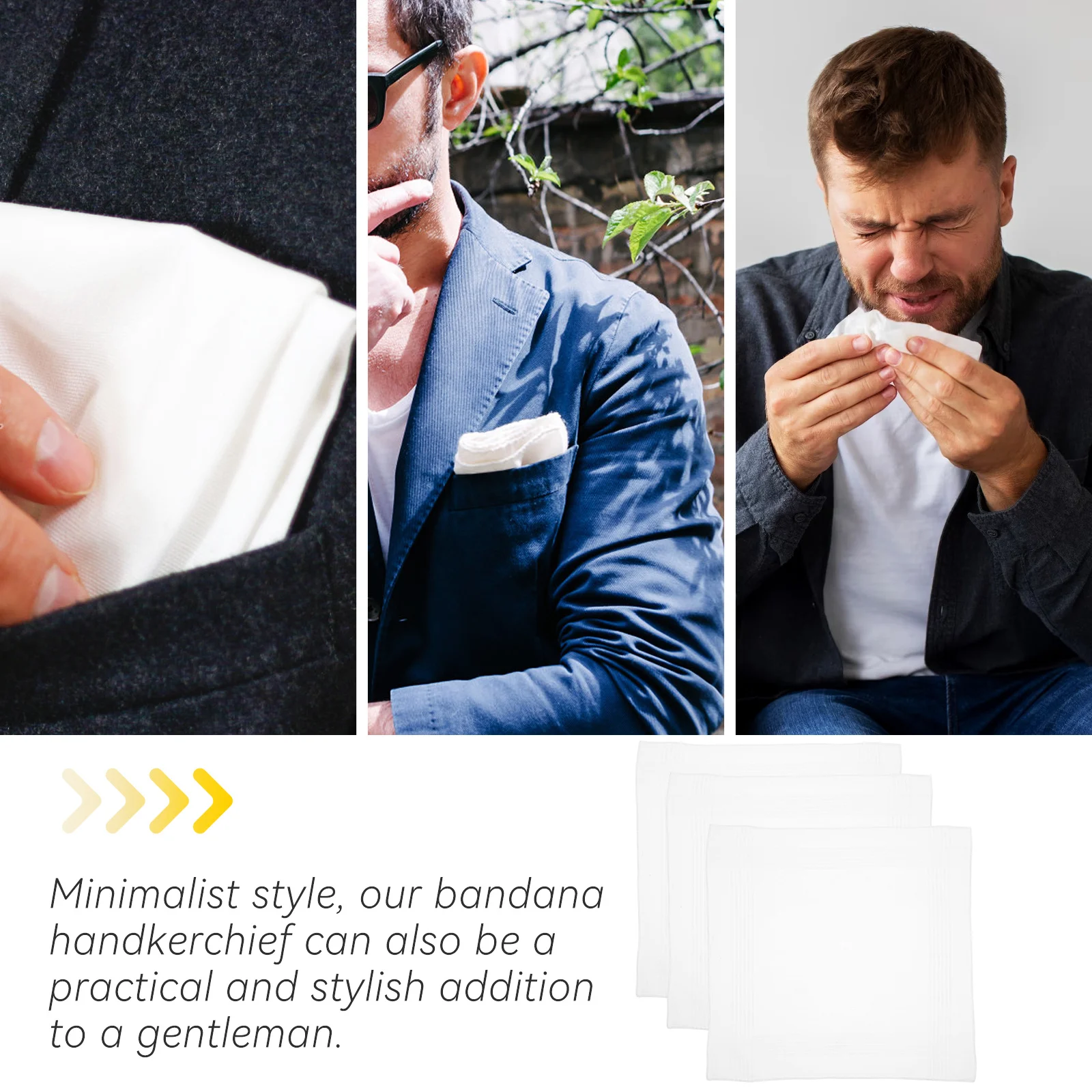 3 шт., хлопковая бандана, простой дизайн, мужской модный аксессуар для повседневной носки или вечеринки, хлопковый носовой платок