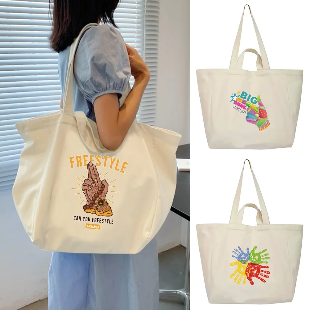 

Новые сумки для покупок, ручная печать, большая вместительная студенческая сумка на плечо, минималистичная эстетичная большая сумка, повседневная универсальная сумка для хранения