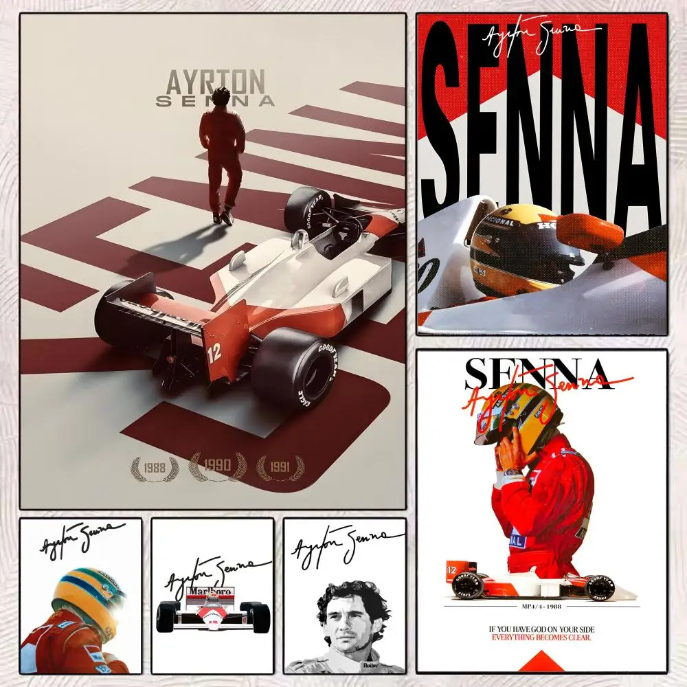 A-Ayrton Senna Race Car Driver Poster HD Art Mural Wallart Poster Impermeabile Stampa vintage Decor per la decorazione domestica Fai da te Durevole
