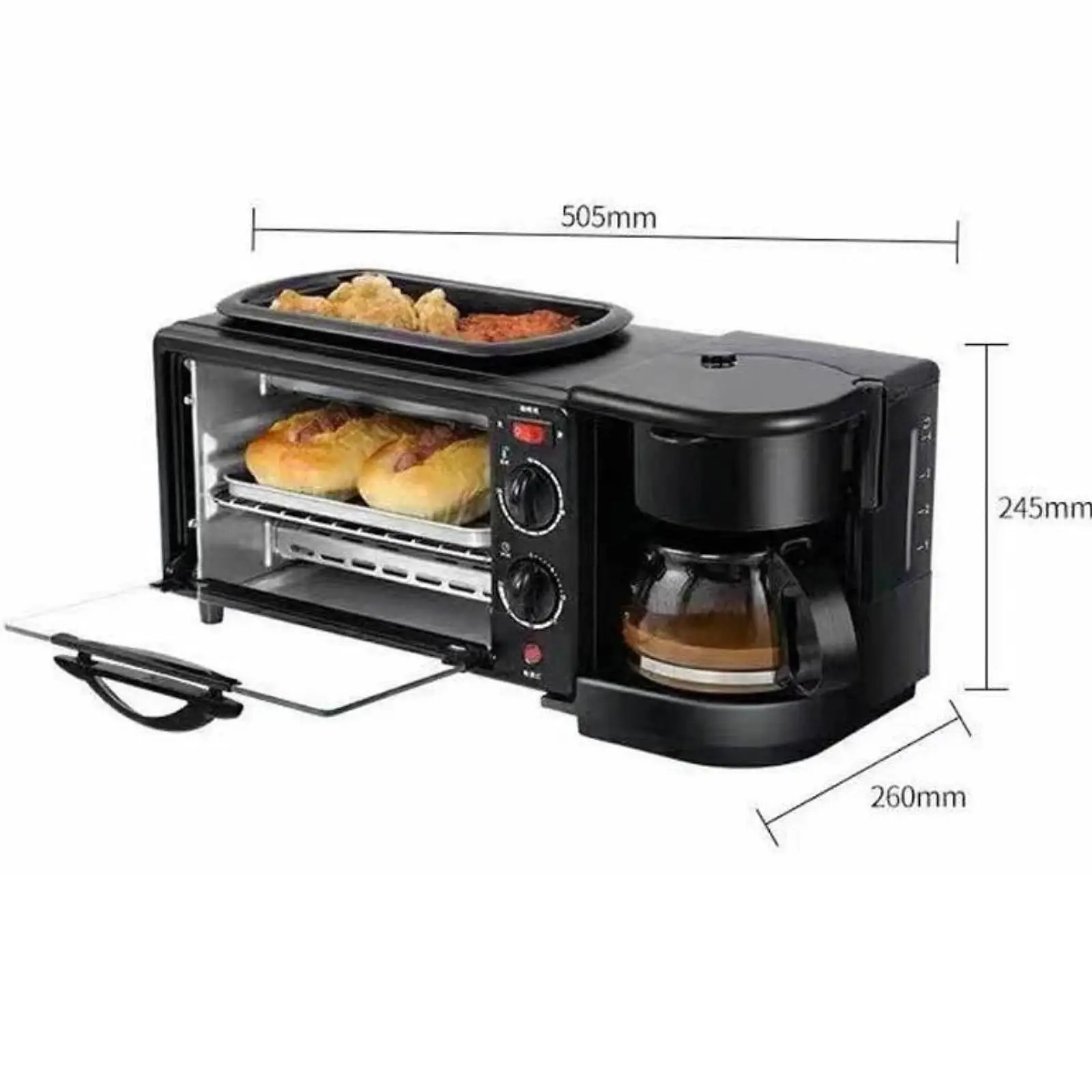 3 in 1 Breakfast Machine Includes Coffee Maker Convenient Toaster Oven with Timer Breakfast Maker for Egg Bread Sausages