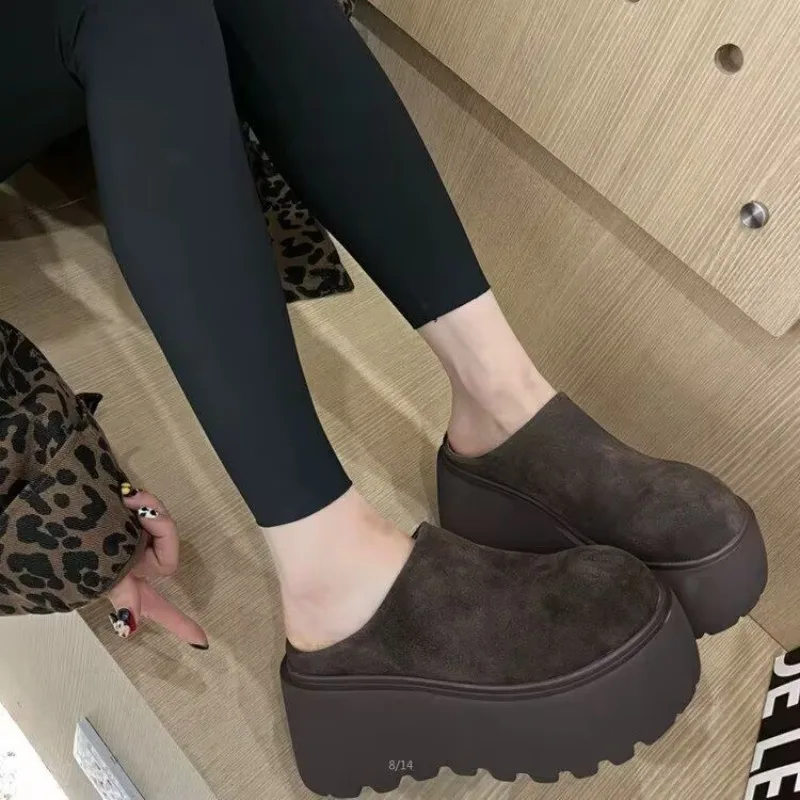 Thick Soled Height Increasing Slippers Are Popular for Wearing Extra High Heels Cotton Shoes Fashionable Toe Caps and Slippers