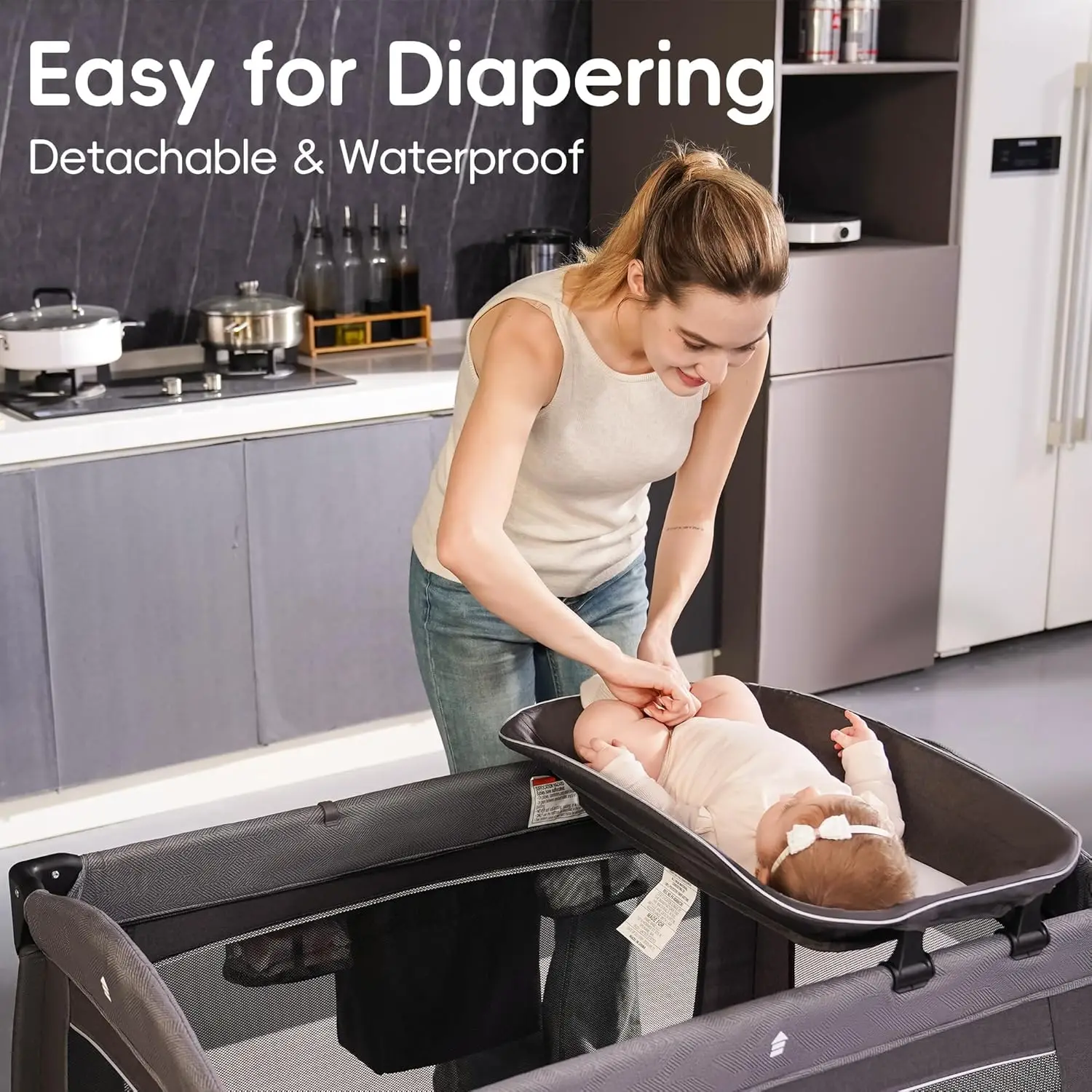 Foldable Portable Playpen with Mattress and Changing Table for Babies and Toddlers, Easy Assembly