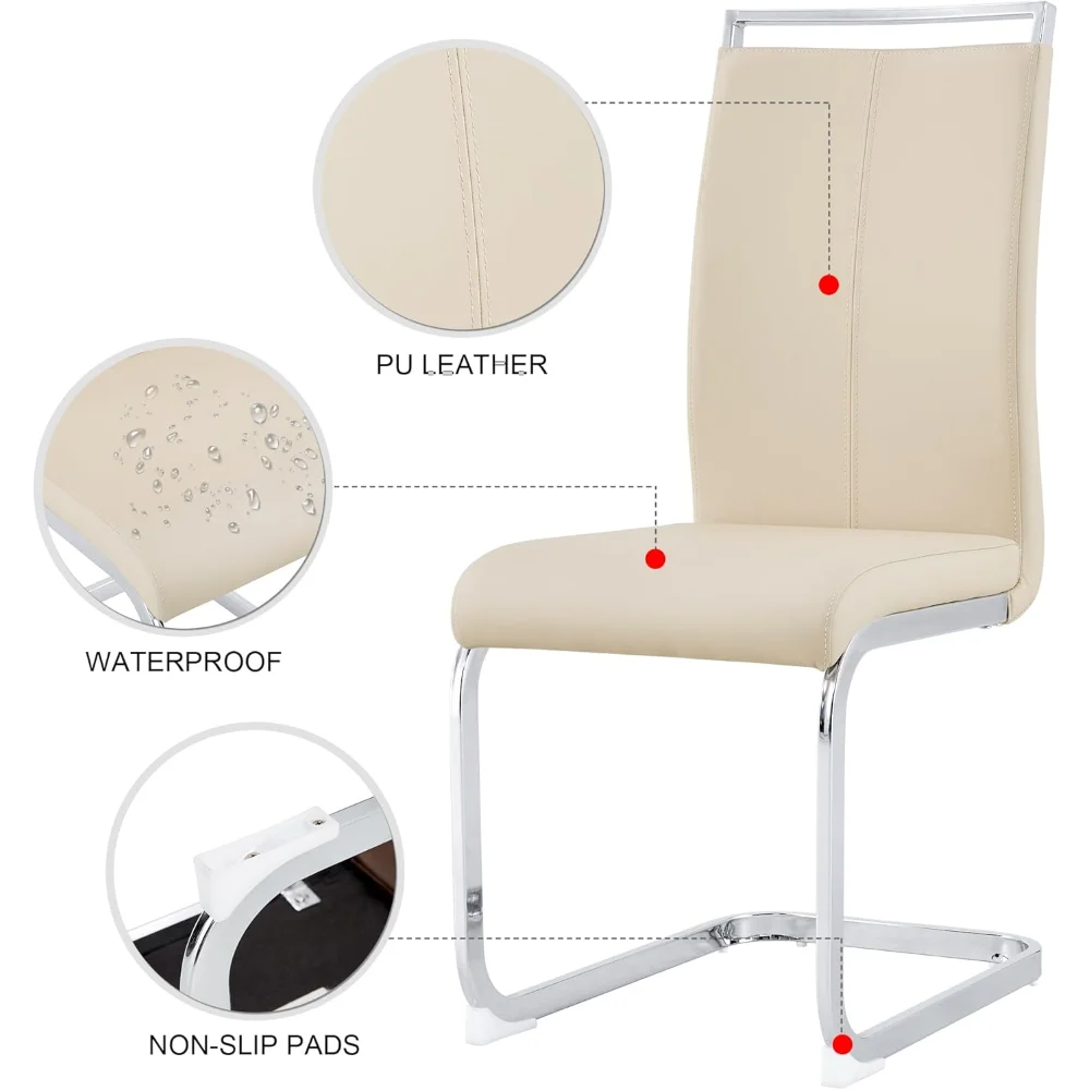 

Modern Dining Chairs Set of 2 High Back Faux Leather Padded Seat Side & Kitchen Chairs with Silver Frame