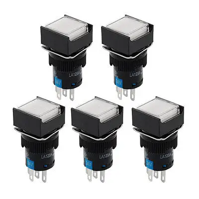 White Light Squared Cap Latching 1NO 1NC Panel Push Button Switch DC 24V