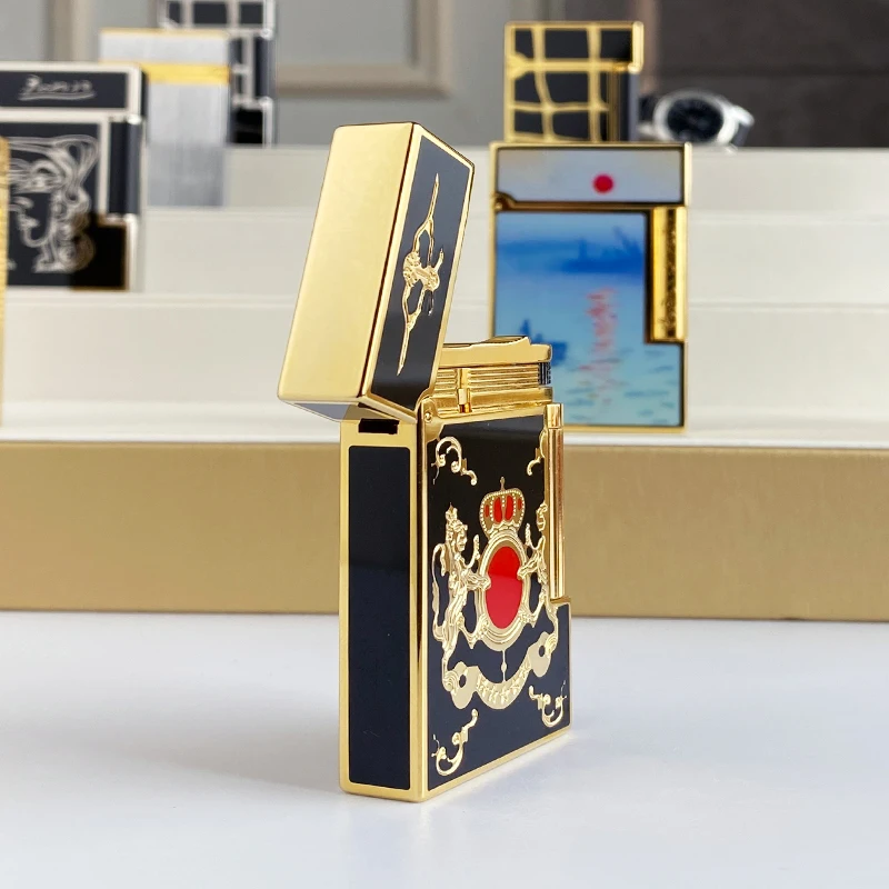 Luxury Commemorative Butane Lighter Single/Dual Flame with Ping Sound Natural Paint Design for Cigarette Smokers - 12130