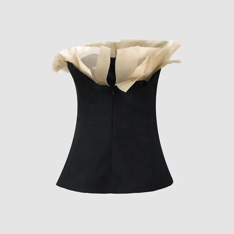 Women's organza-paneled top, waist-cinching boning, sleeveless bandeau top, high-quality set, 2026, new style, Y2K, corset