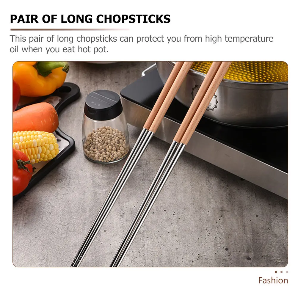 

2 Pairs 304 Stainless Steel 40cm Long Frying Chopsticks Kitchen Tools for Hot Pot Noodles Cooking BBQ Camp