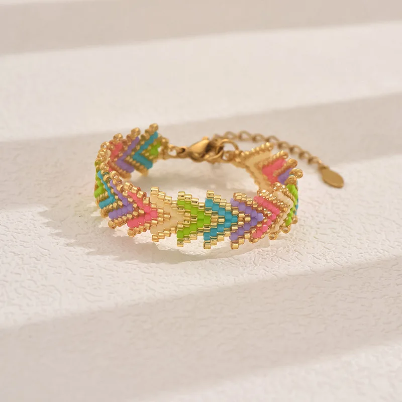 Rice bead bracelet Creativity Arrow  Bohemia Hand weaving Rainbow Pattern Adjustable Female Fashion Versatile Beaded bracelet