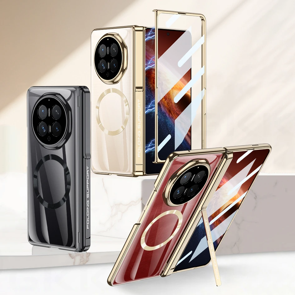 Magnetyczne etui z zawiasem i powłoką galwaniczną do Honor Magic V6, szkło ochronne na ekran, bezprzewodowe ładowanie, plastikowa przezroczysta obudowa do Magic V5. — zdjęcie produktu 6