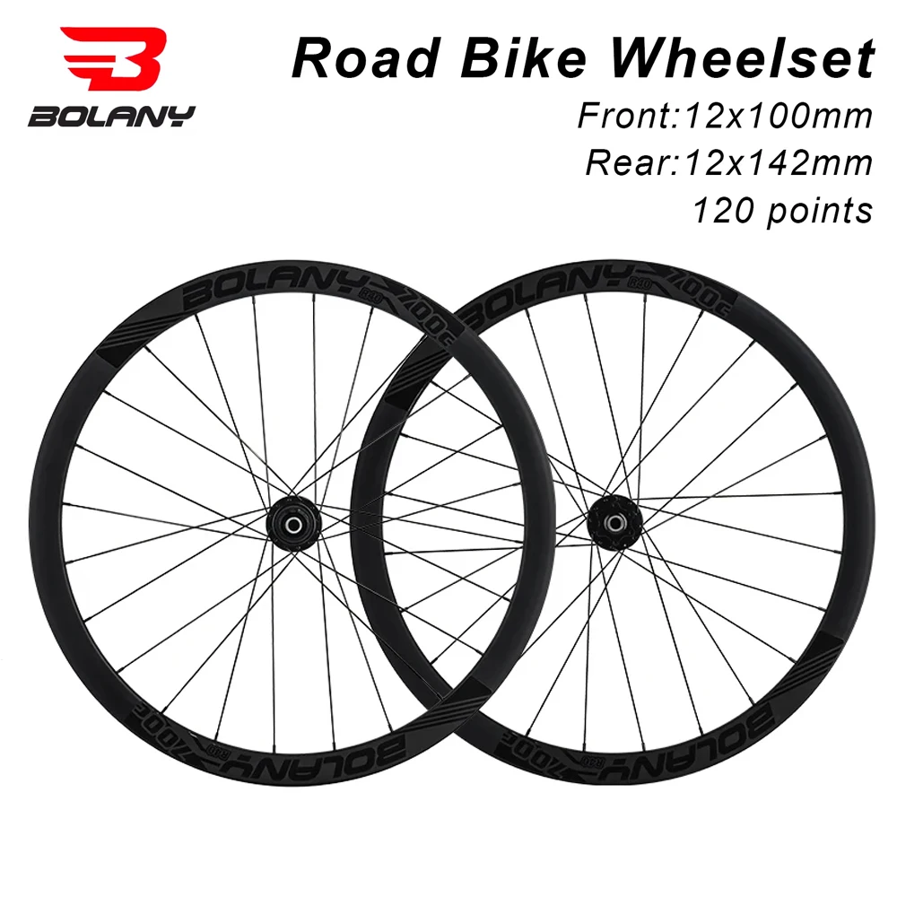 

Bolany 700C Road Bike Disc Brake Wheelset Ultra-light Bike Wheels 18mm Inner Width Thru-Axle Aluminum Alloy Depth 40mm Wheelset