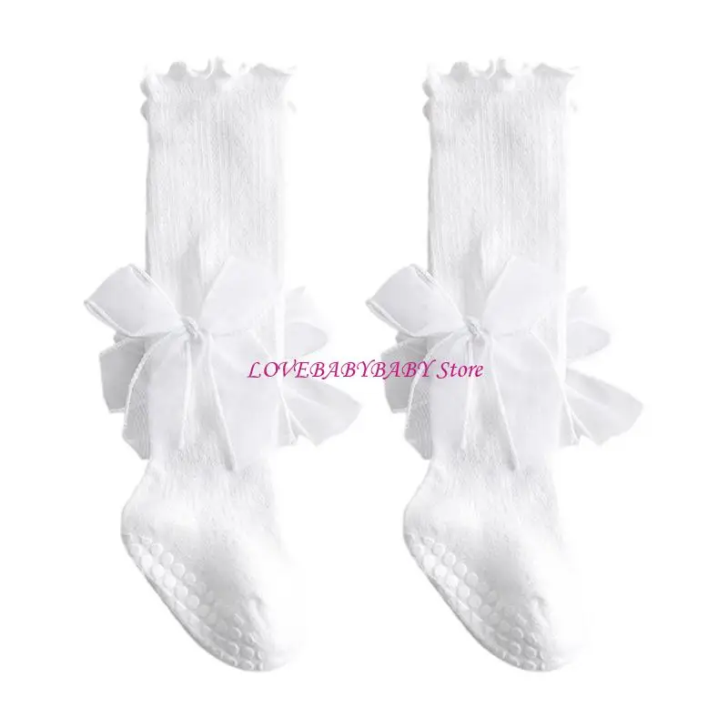 

Long Tube Kids Socks Combed Cotton Stockings Nonslip Dotted Bottom Bowknot Accent for Daily Activity Summer 4XBC