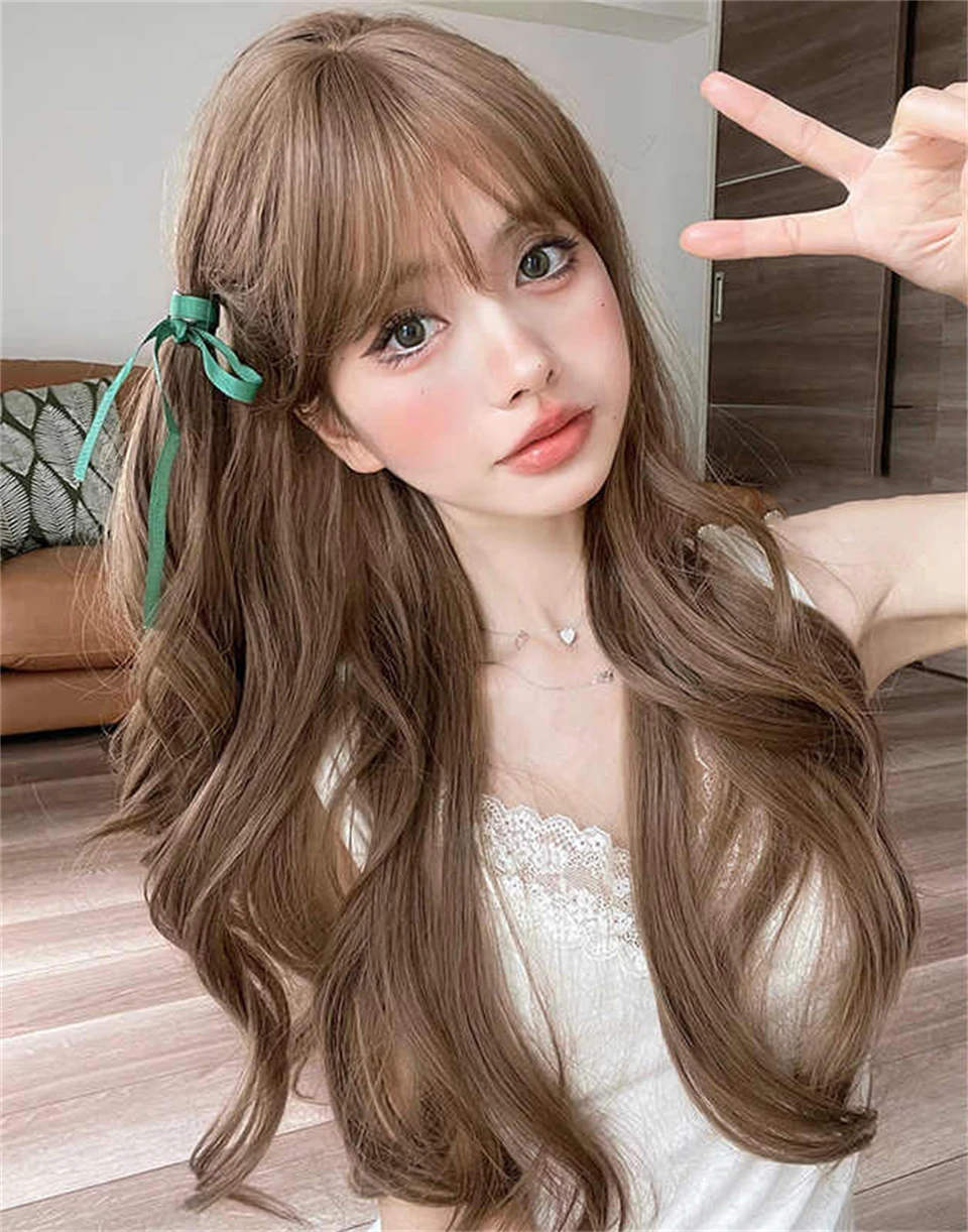 OLACARE Long Body Wave Ombre Brown Cosplay Wigs Heat Resistant Synthetic Wigs Middle Part Natural Lolita Wigs For Women