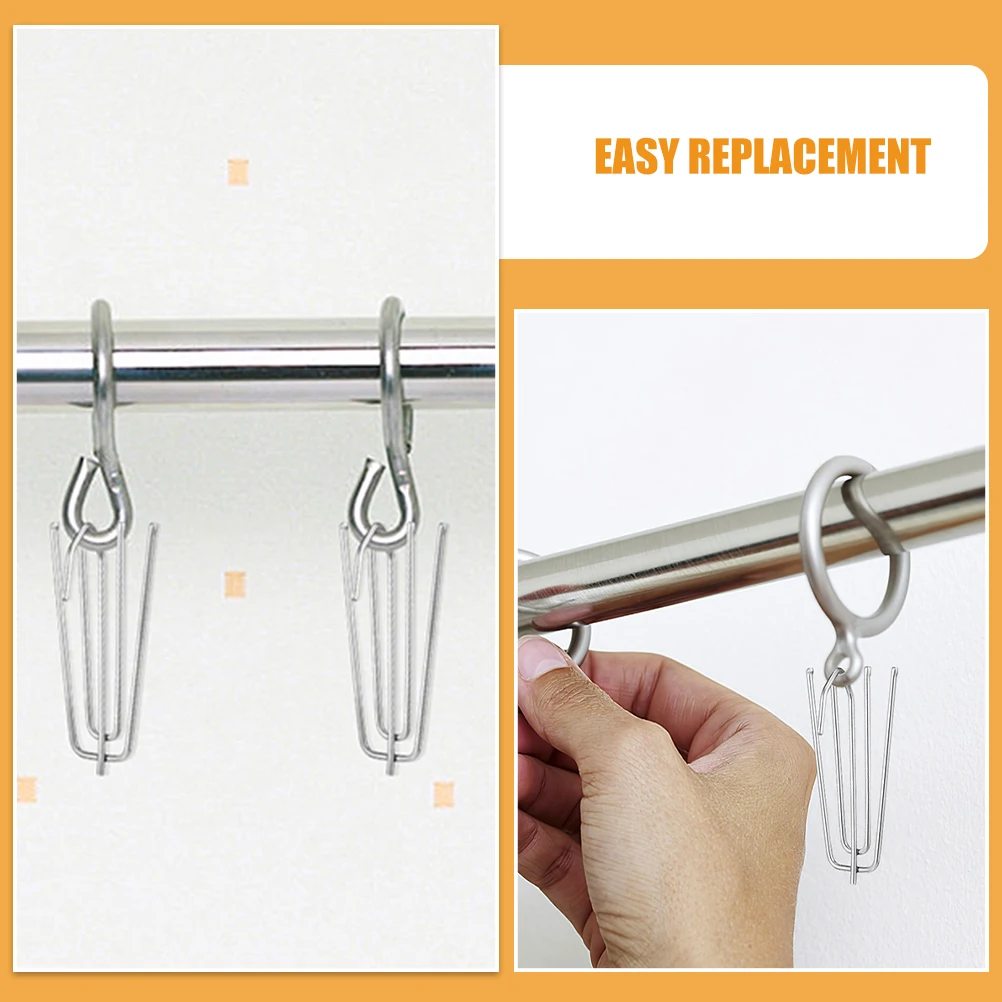 

60pcs Curtain Four-claw Hooks Metal Holdback Stainless Steel Adjustable Pleated Curtains Accessories Hardware Decor