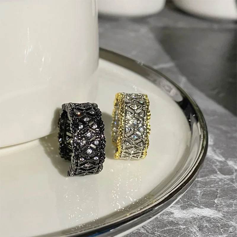 

MDLFES Moiss1nite style Court Style Ring Gunmetal Plated Black Gold Crafted Fabric Vintage Couple's Ring