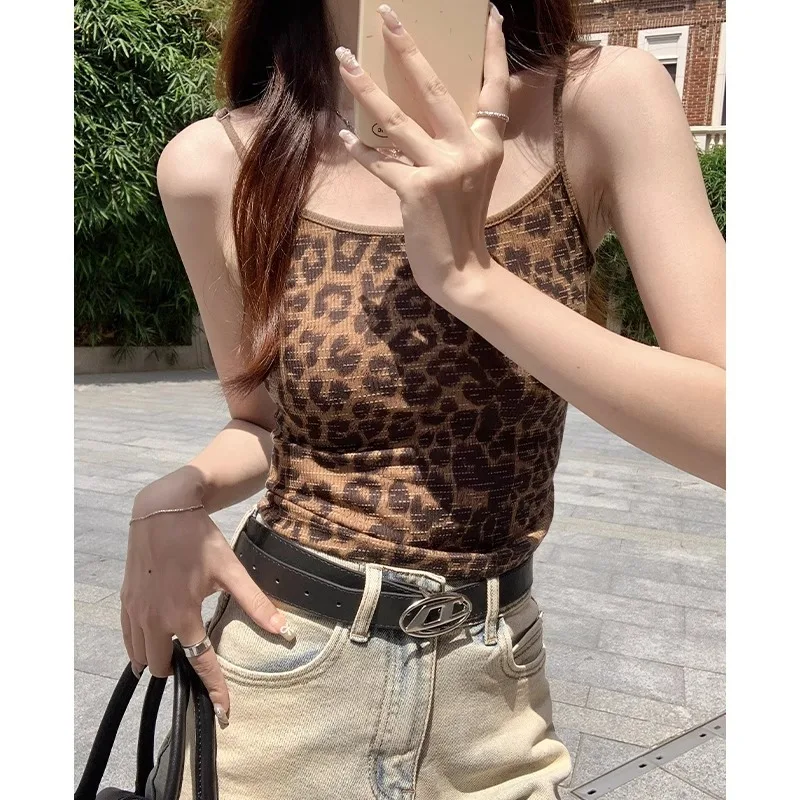 Spicy Girl-Chaleco camisola con estampado de leopardo para mujer, nuevo traje de verano, Top corto, 2025