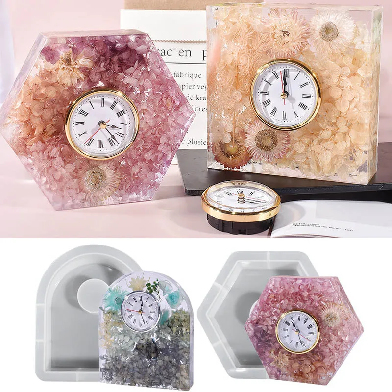 Mantel Clock Silicone Resin Molds for Resin Casting Flowers Preservation Table Clock Resin Art DIY Wedding Home Decor Gift