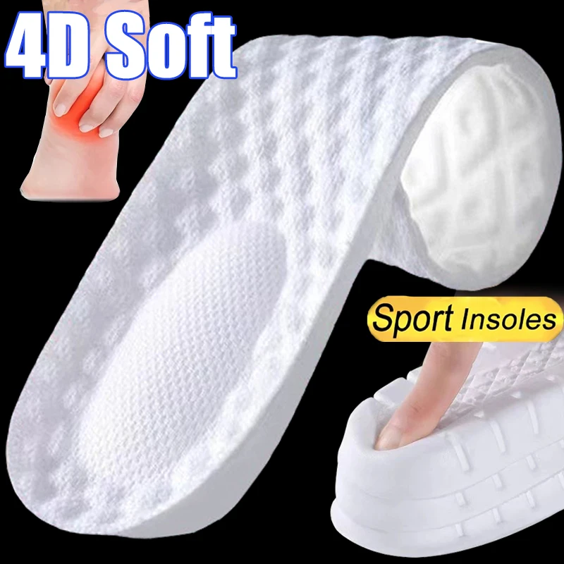 Plantillas deportivas de látex 4D para hombres y mujeres, cojín desodorante, soporte para el arco, almohadilla para zapatos para correr, inserciones ortopédicas elásticas que absorben los golpes