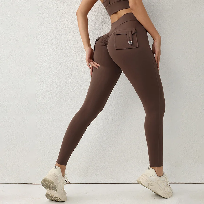 TRY TO BN الرياضة الصالة الرياضية طماق اليوغا السراويل اللياقة البدنية Scrunch أزرار الخوخ الوركين عالية الخصر طماق مع جيب الجري الجوارب النساء