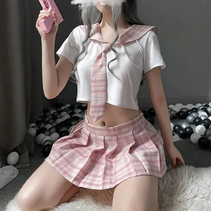 Japanese Sweet Plaid Sexy School Girl Student JK Uniform Role Play Costume Cheerleading Sex Clothing for Women Lingerie