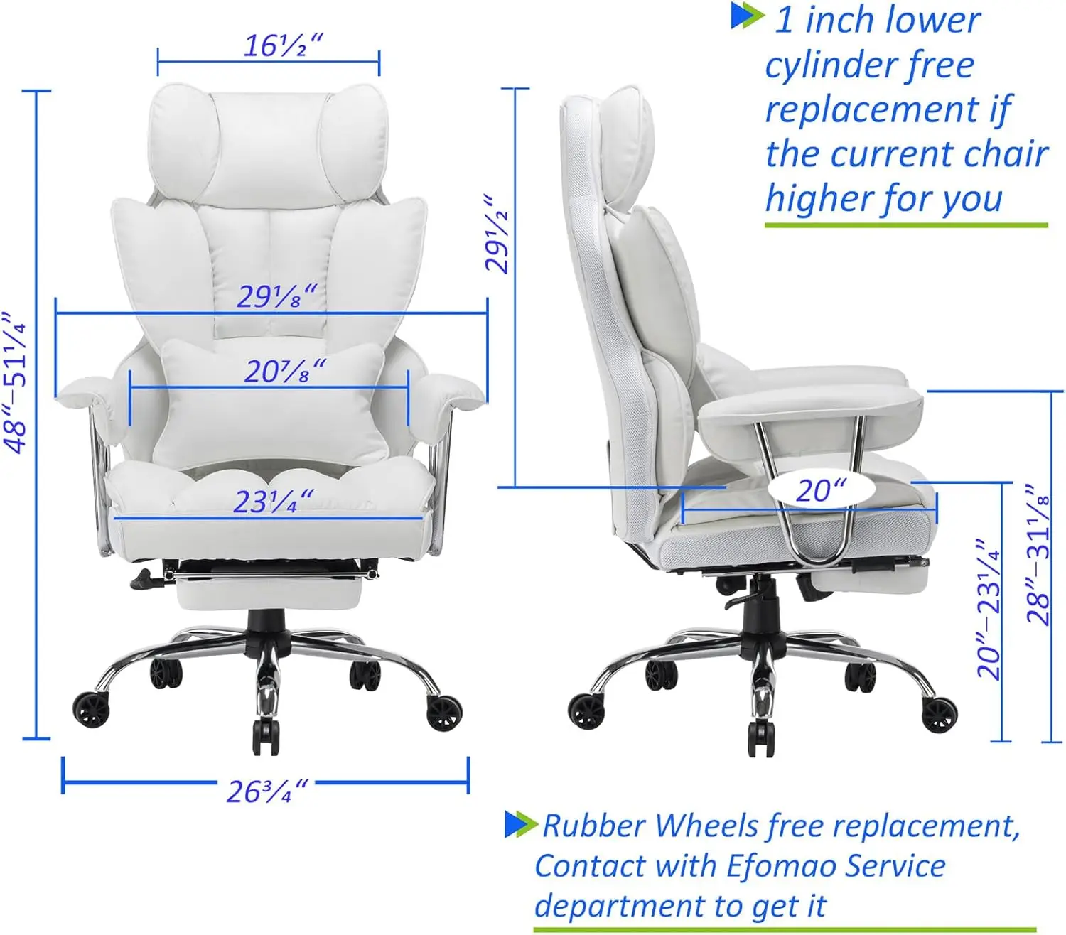 Silla de escritorio de cuero PU, asiento de oficina grande y alto, 400 libras