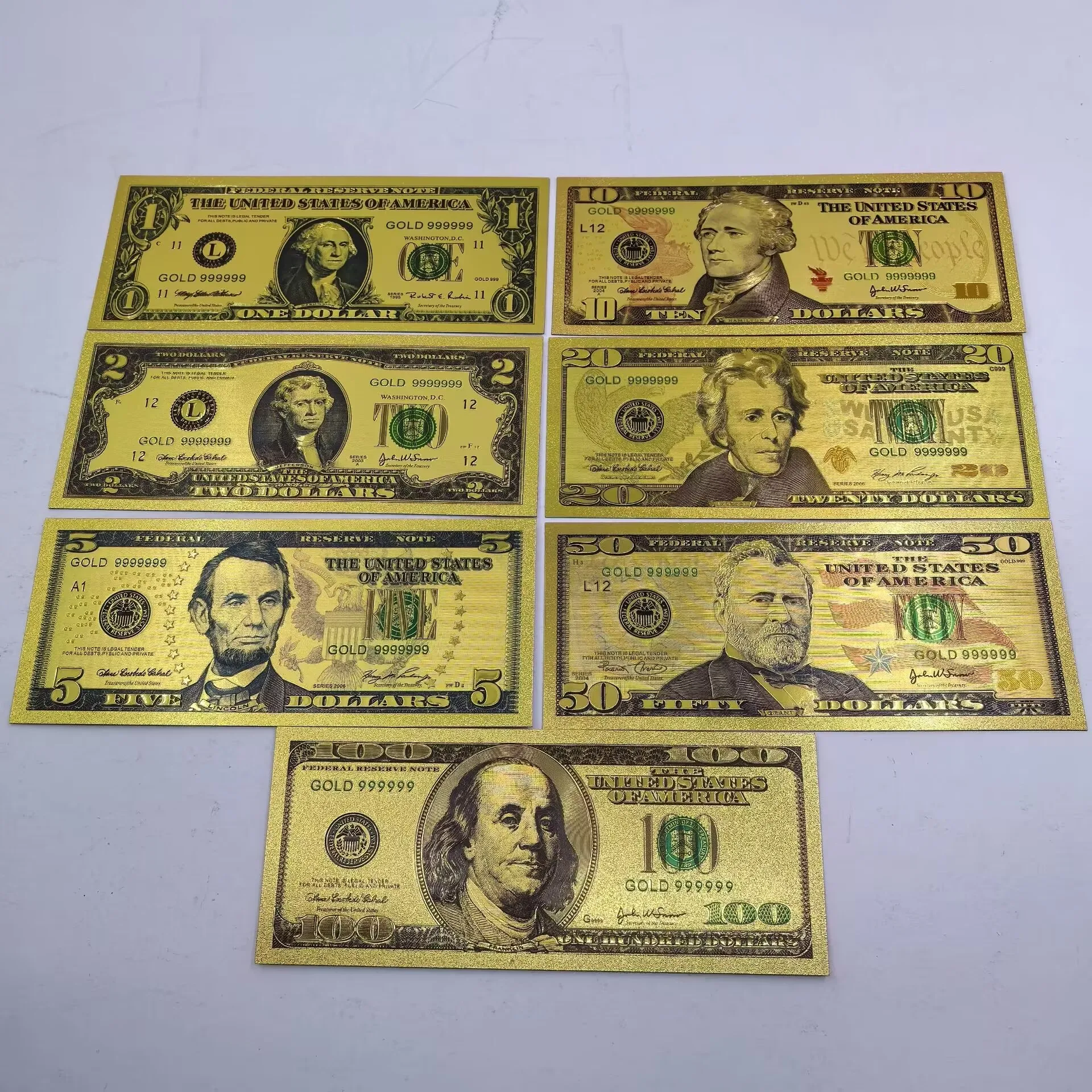 Американские доллары 1, 2, 5, 10, 20, 50, 100 долларов, золотая банкнота, золотая фольгированная платиновая банкнота, поделки для домашней коллекции, сувениры