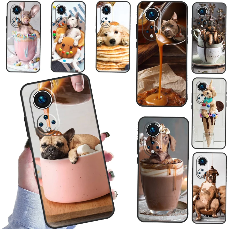 Dog Caramel Cakes dark chocolate bath For Huawei P20 Lite P30 P40 Pro Nova 9 Nova 5T P Smart 2019 Phone Case For Honor 50 Coque