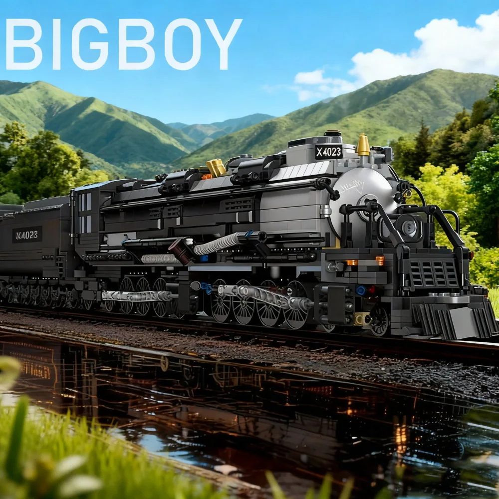 창의적인 아이디어 기차 1608피스 철도 퍼즐 MOC 블록 장난감 선물 빅보이 증기 기관차 성인용 기술 크리스마스 선물
