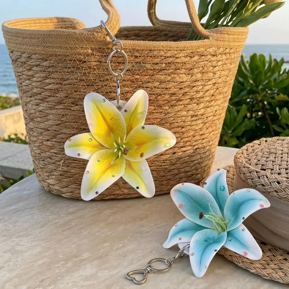 Trendy Phalaenopsis Orchid Lilium Brownii Flower Pendant Punk Tassel Colorful Rhinestone Keychain Y2k Creative Bag Charm Women