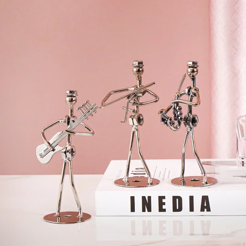 F9 Metal Musician Guitar Player Statue Musical Instrument Little Iron Art Collectible Cafe Office Book Shelf Decorate Figurine