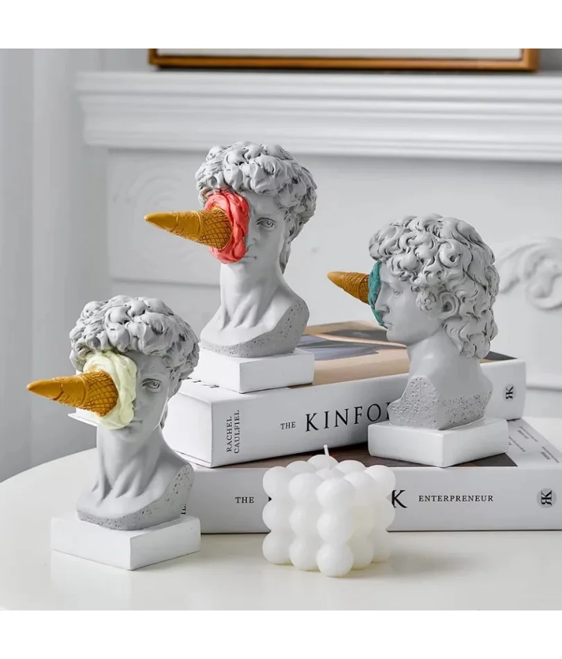 

Sculpture Office Bookshelf Desktop Art Decoration David Statue Modern Nordic Figure Ornament Ice Cream David Figurine Home Decor