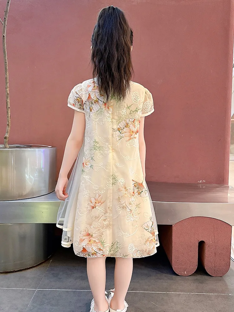 Princesa menina vestido vintage qipao verão crianças roupas estilo étnico crianças roupas hanfu cheongsams trajes de fadas cosplay