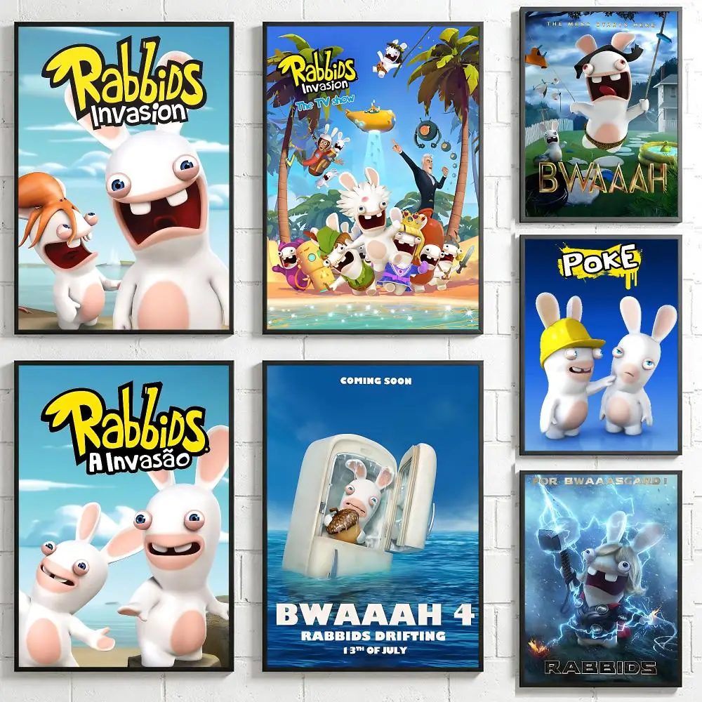 anime Rabbids Invasion Poster HD Poster Retro Industrial Style for Living Room Bar Corridor and Gift Giving