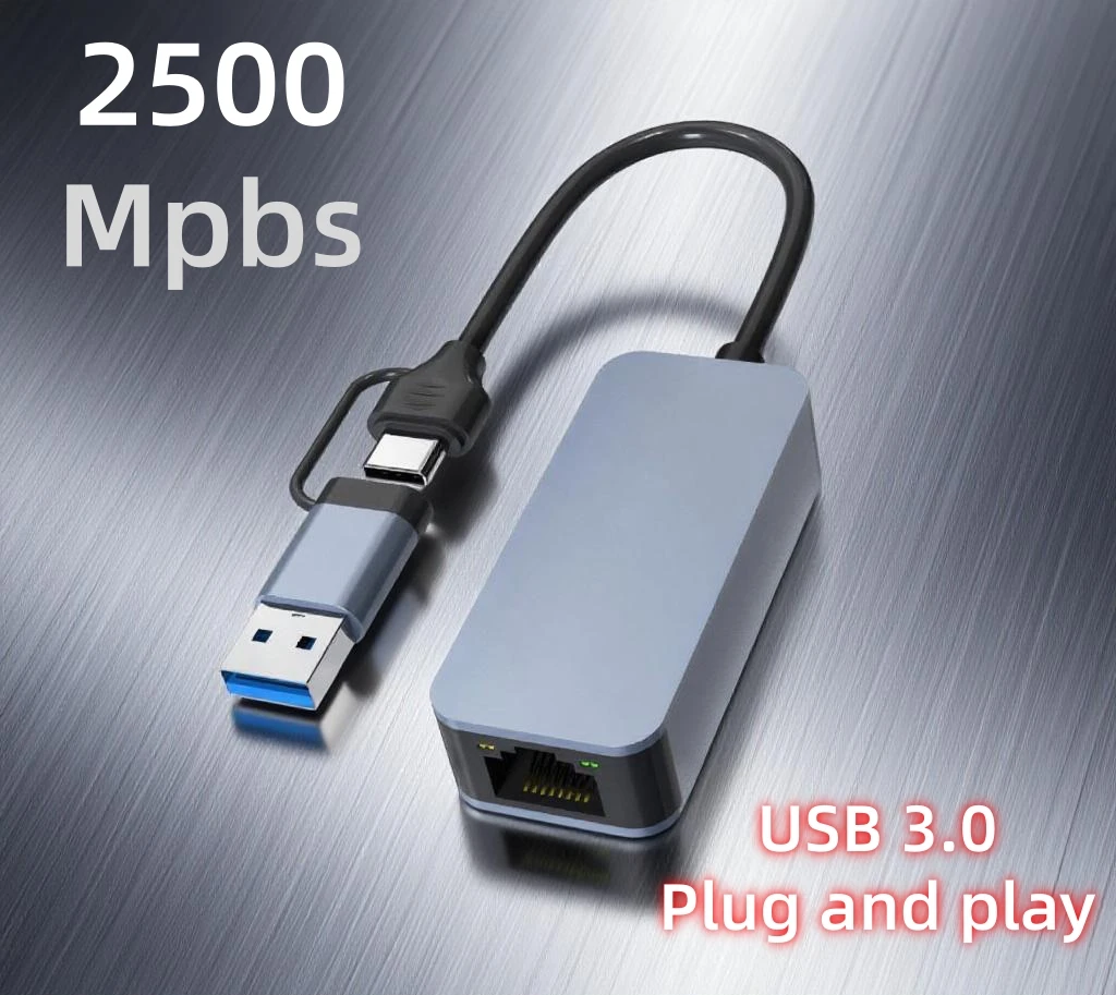 

2500Mbps USB3.2 to Ethernet Adapter Thunderbolt3 Type-C To RJ45 LAN 2.5Gbps/1Gbps Gigabit Network Card for NAS Laptop PC Gaming