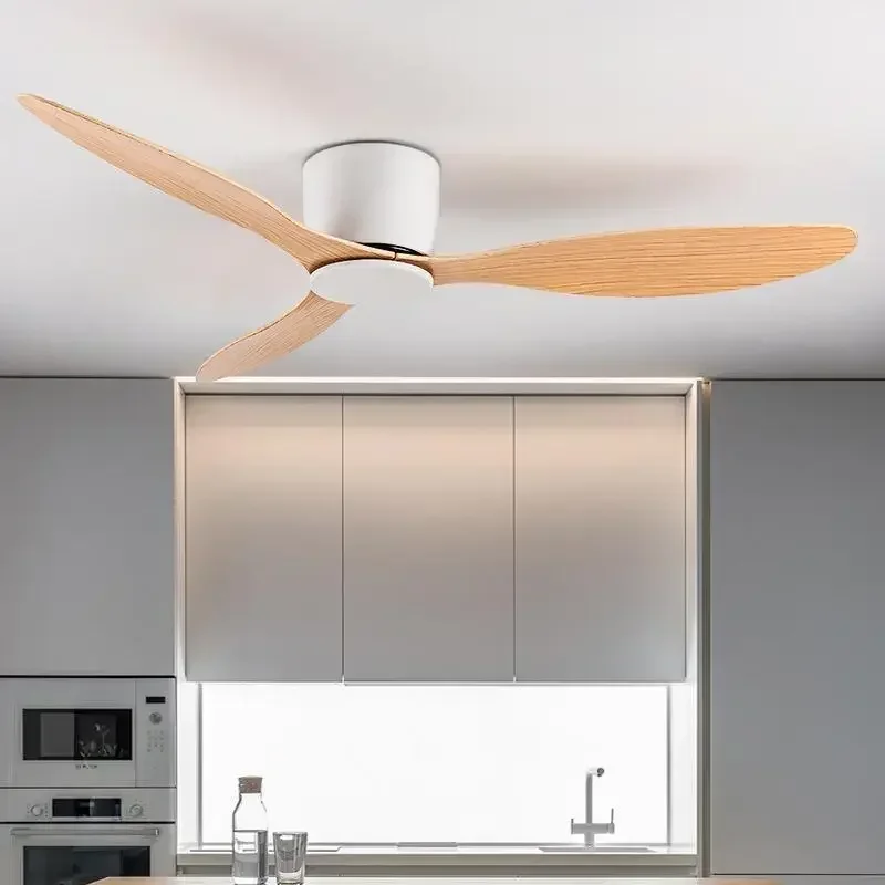 2025 Low Floor Ceiling Fan with Led Light Remote Control Cooling Fans Lamp Design Ceiling Lamp Fan White Wood Color FAN Blades
