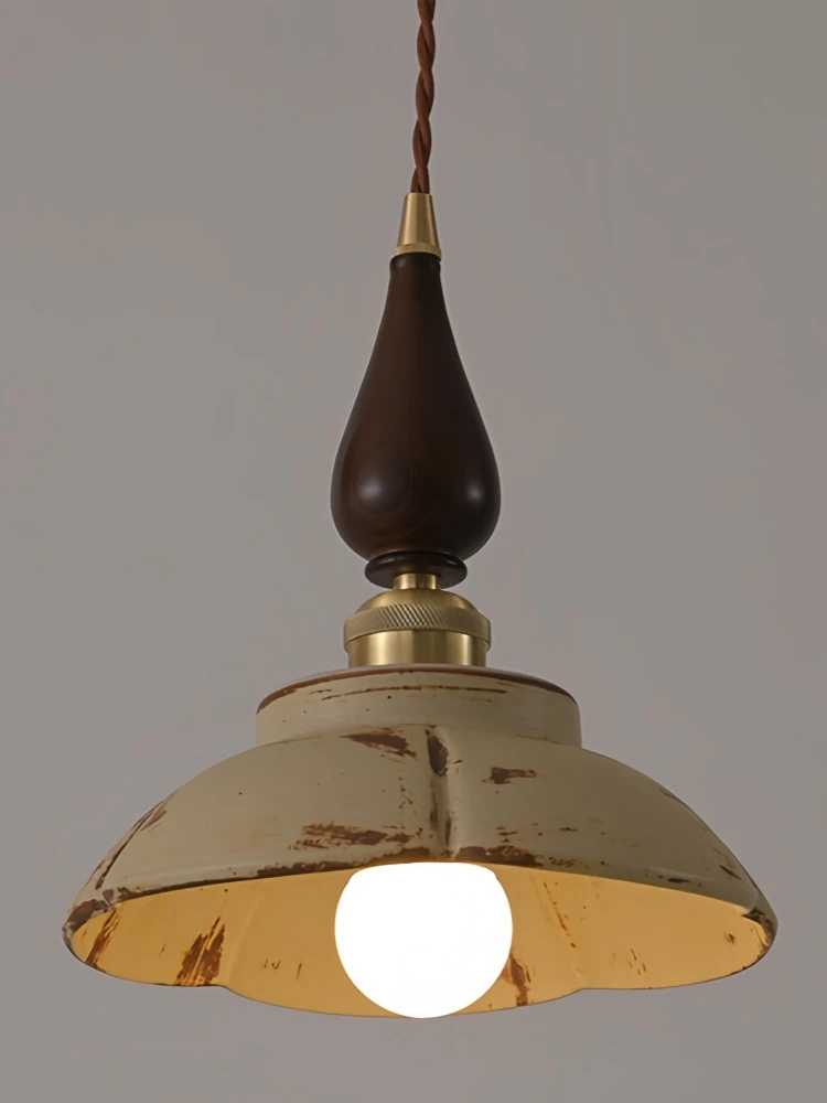 Vintage Distressed Ceramic Pendant Light Wood Brass E27 90-260V 1.5m Adjustable Cord Rustic Hanging Lamp for Kitchen Dining Bar