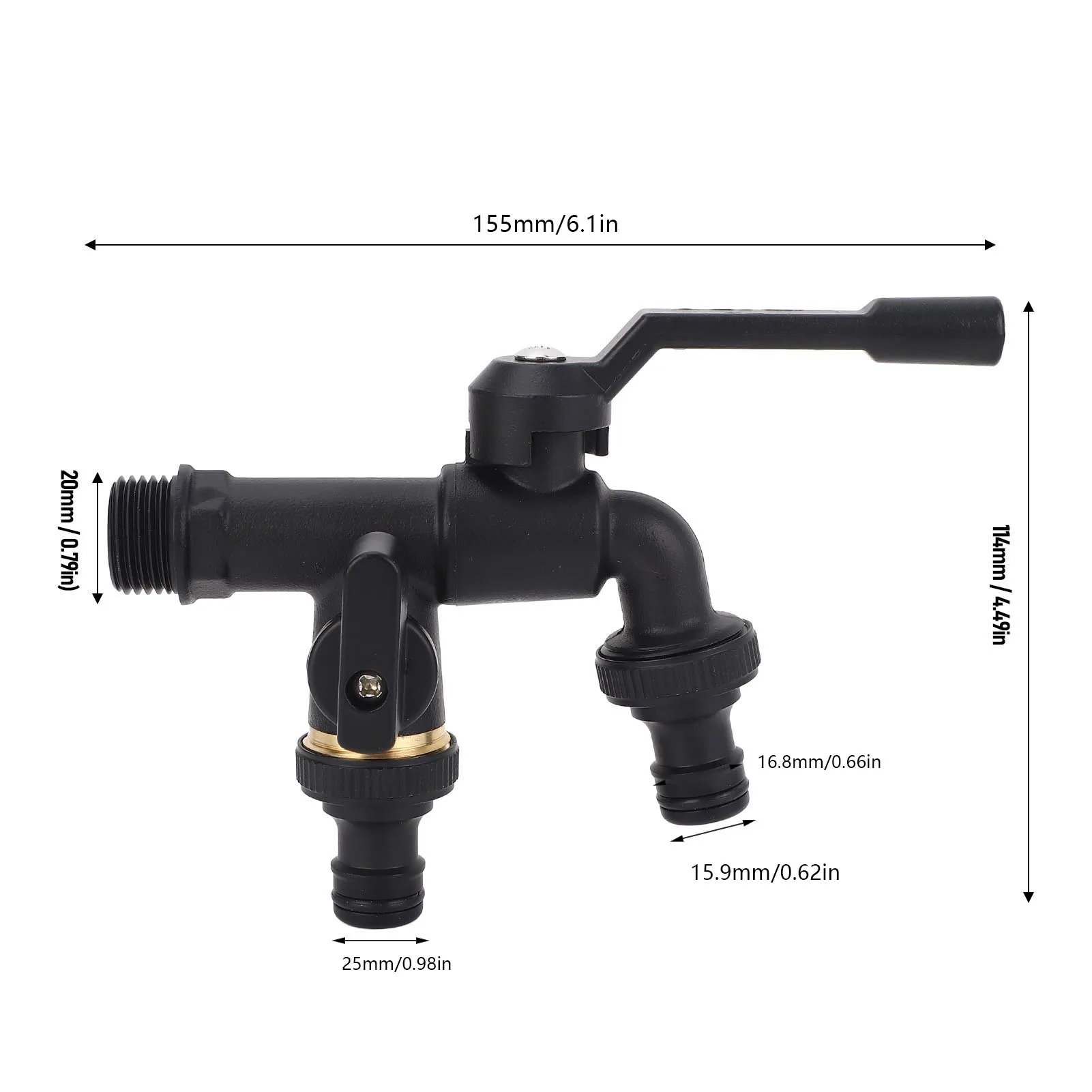 Outdoor Double Taps Water Faucet Kit 3/4in Inlet 25mm 2 Outlets Wall Mounted Brass Frost Proof Outside Garden