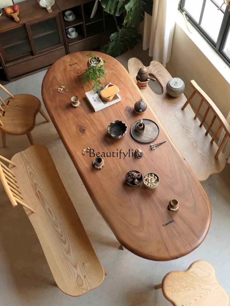 Log wind irregular oval dining table solid wood modern simplicity