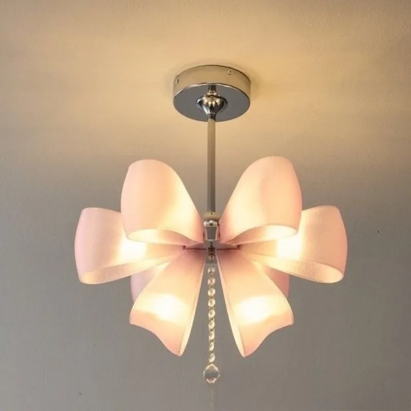 French bow light, girl heart girl bedroom light, cream wind room chandelier, light luxury crystal study light