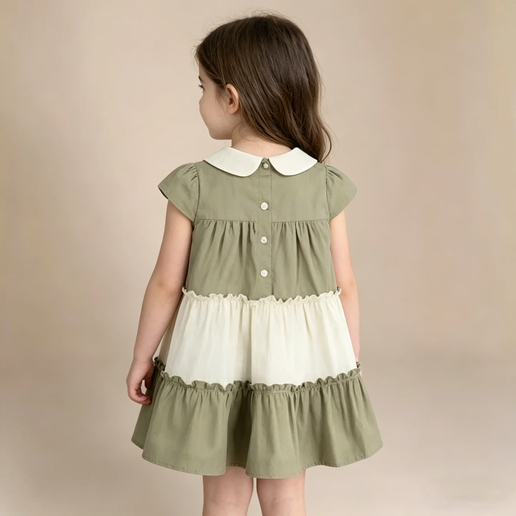 Summer 1-7 Years Girls Fashion Flutter Sleeves Splicing O-Neck Layered A-Line Dress  Korean Version Kids Casual Sweet Clothing