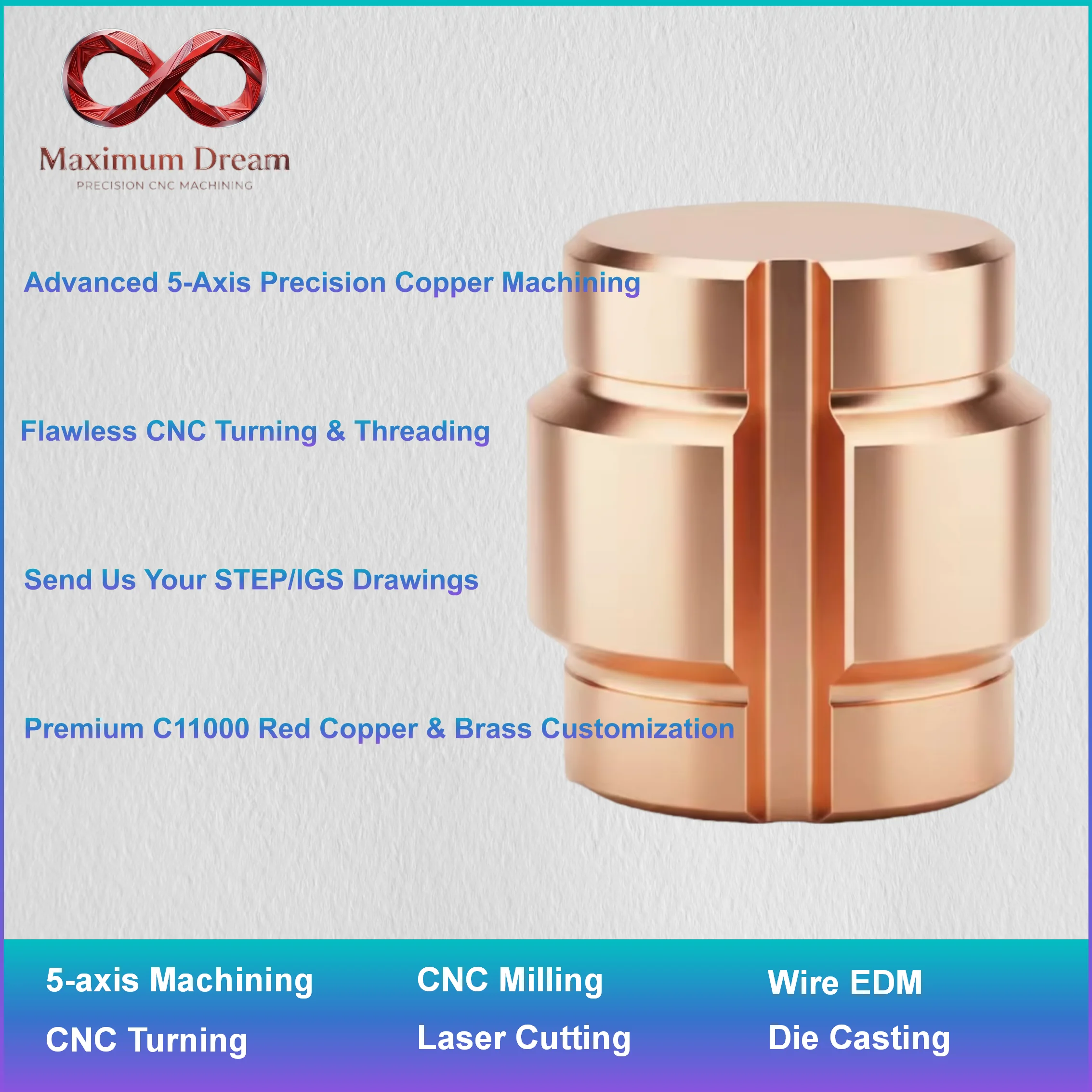 Precision CNC Milling Copper Parts, Custom High Thermal Conductivity Semiconductor Fixture Base Plate, MOQ 1pc