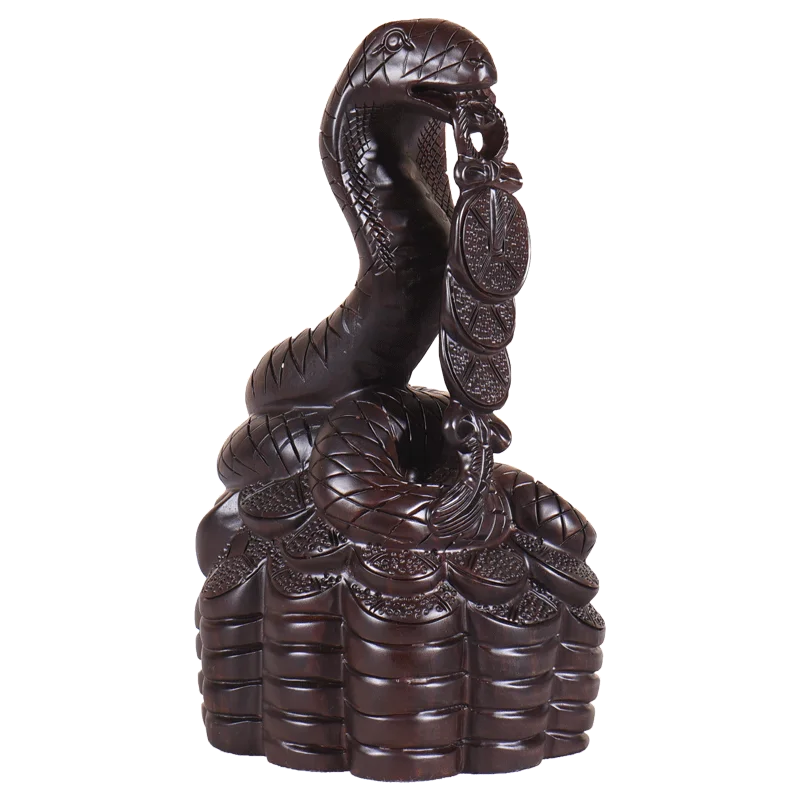 Boutique black sandalwood carving snake ornament solid wood home living room decoration creative cute twelve zodiac crafts gift