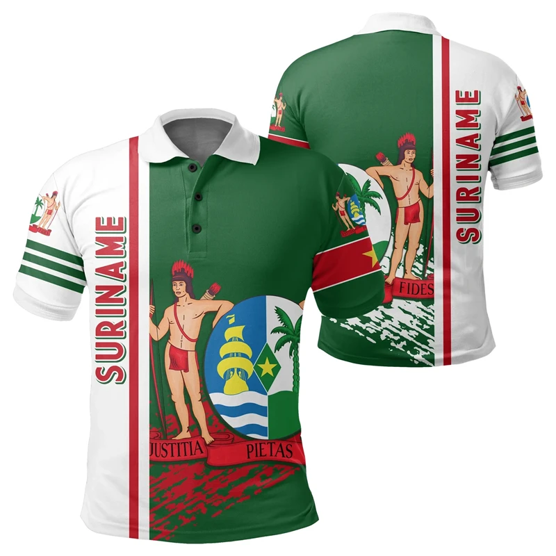 Surinam Flag Map 3D Print Polo Shirts For Men Casual Suriname Sport Jersey National Emblem POLO Shirt Coat Of Arms Short Sleeve