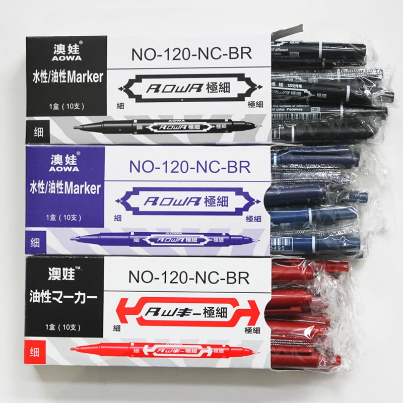 Aowa-rotulador pequeño de doble cabeza para niños, bolígrafo de dibujo para estudiantes, papelería artística, color negro