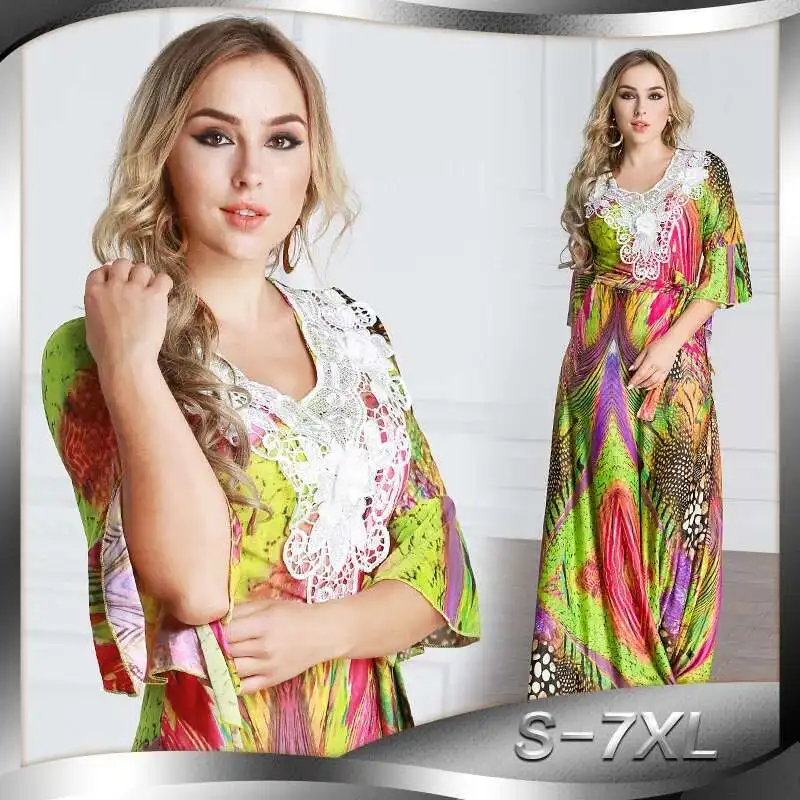 

New Fashion Women's Dress Round Neck Middle Sleeve Embroidered Loose Dress 5071 Robe Abaya Ramadan Dubai Luxury Islam Elegant