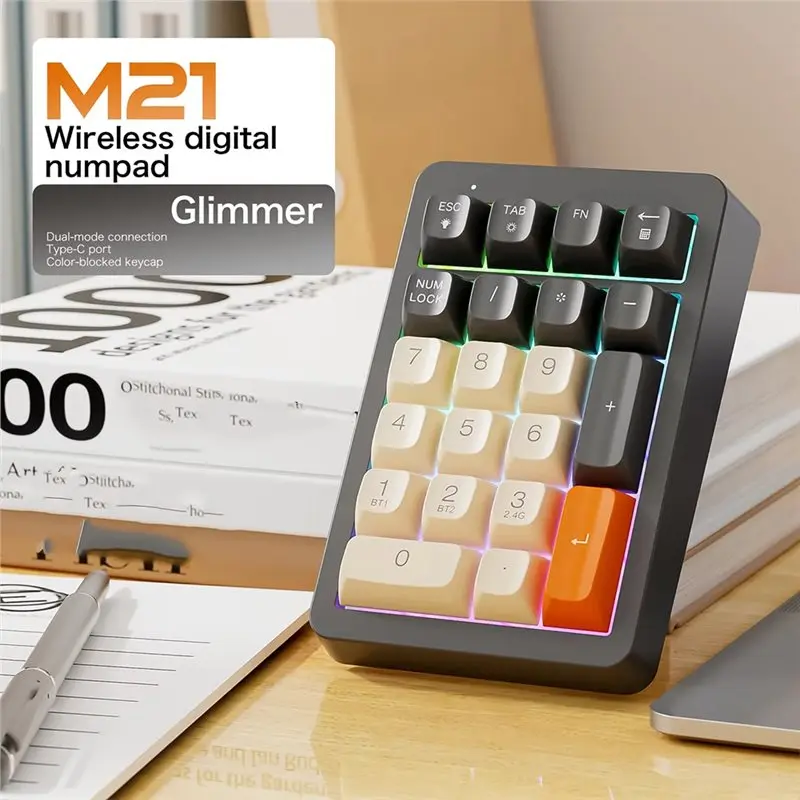 Wireless Numeric Keypad 2.4G Numeric Keypad 2.4G Dual Mode 21 Keys RGB Backlit Three-Color Keycaps Numpad For Laptop PC B