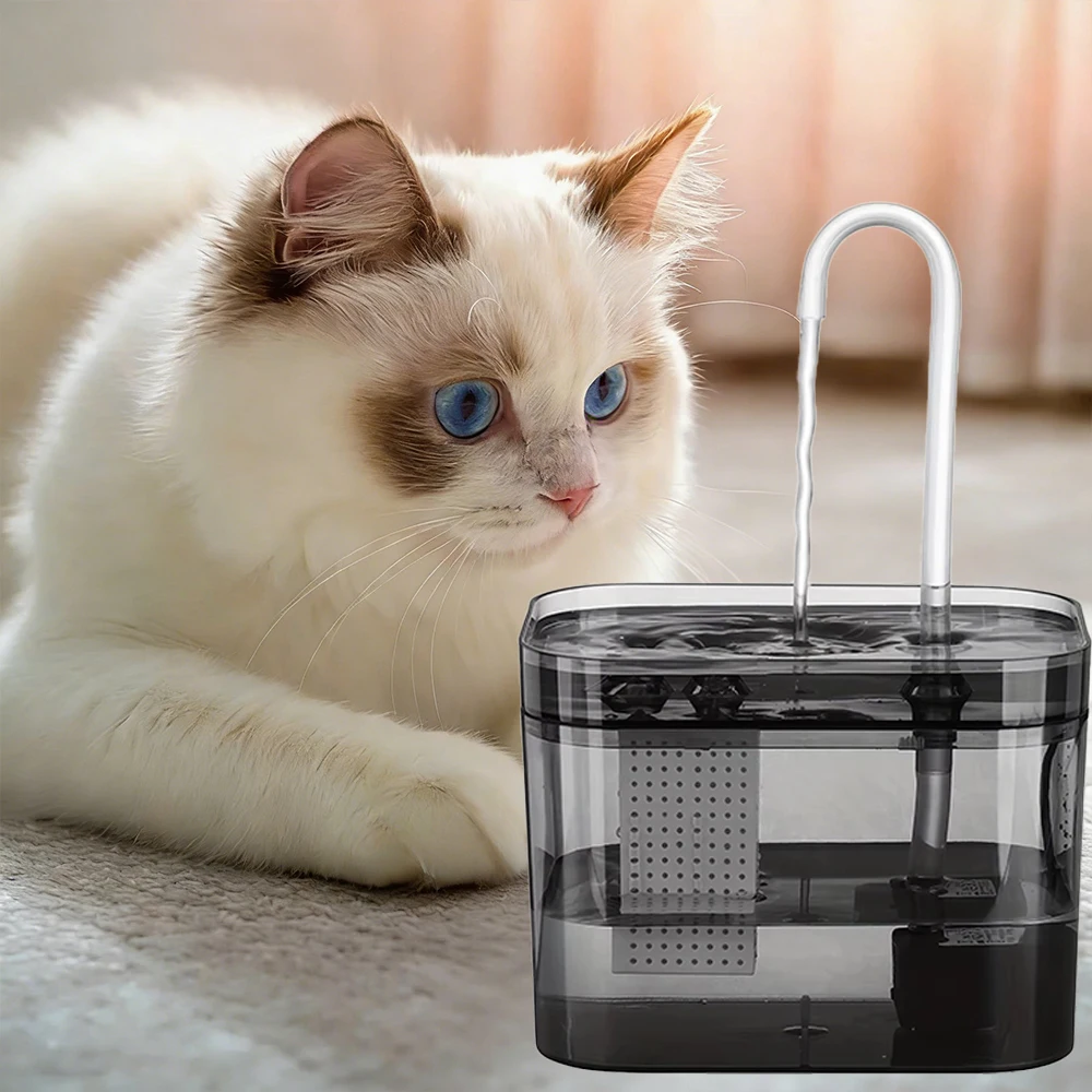 Bebedero para Mascotas de 1.5L para Gatos y Perros, Transparente Negro, Anti-Quemaduras por Secado, Dispensador de Agua Circulante Eléctrico con Filtro