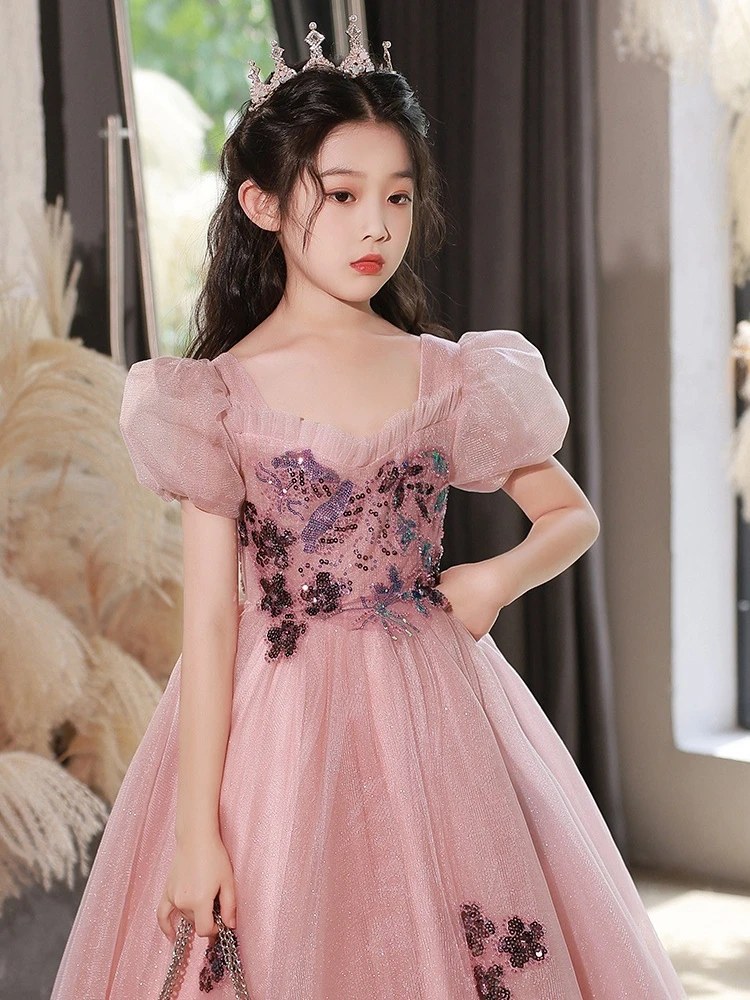 

Ele Princ Dr Girls Wedding Piano Performance Costume Sweet High Waist Tfeta ort Sve Zipper Sle Ball Gown
