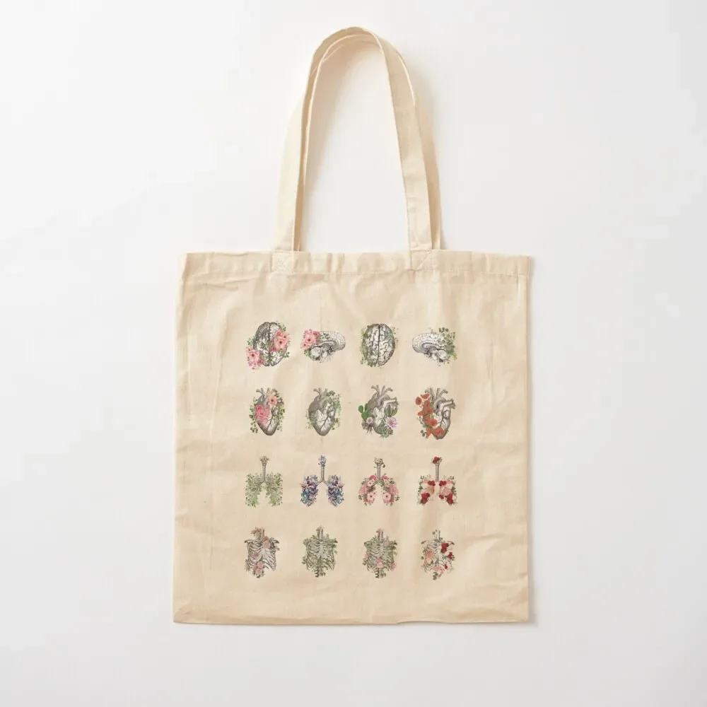 

Anatomy collection, Floral Human anatomy, parts of human anatomy, heart, brain, lungs, rib cage with floral decoartive Tote Bag